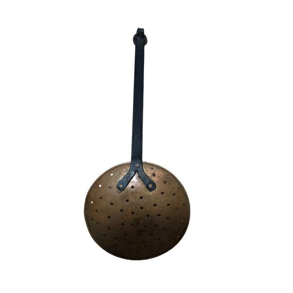 Anrique Copper Strainer Skimmer Colander with Iron Handle Country Cottage Kitche